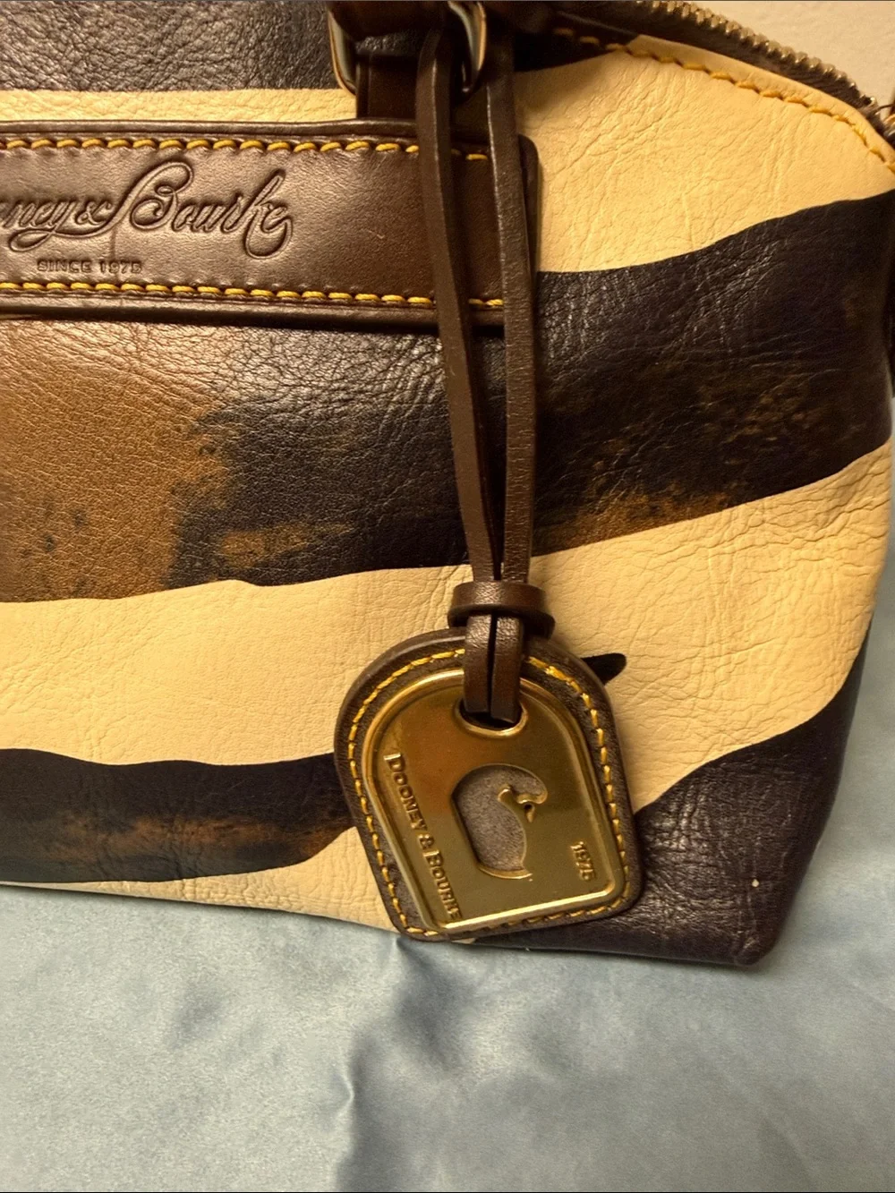 Dooney & Bourke Mini Juliette Brown and Cream Zebra Striped Leather Satchel